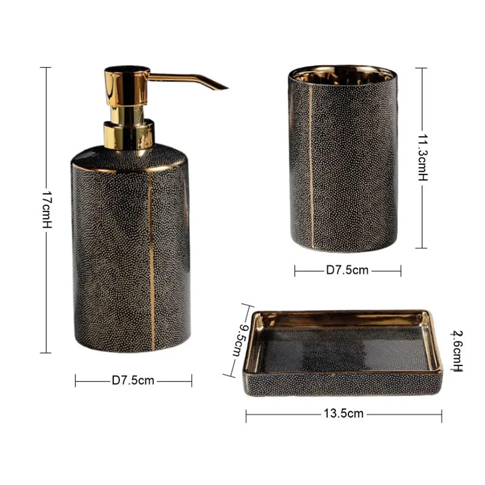 Juego de dispensador de jabón de baño de cerámica, dispensador de jabón líquido, botella de loción, soporte para cepillo de dientes, accesorios de baño dorados para decoración funcional y elegante