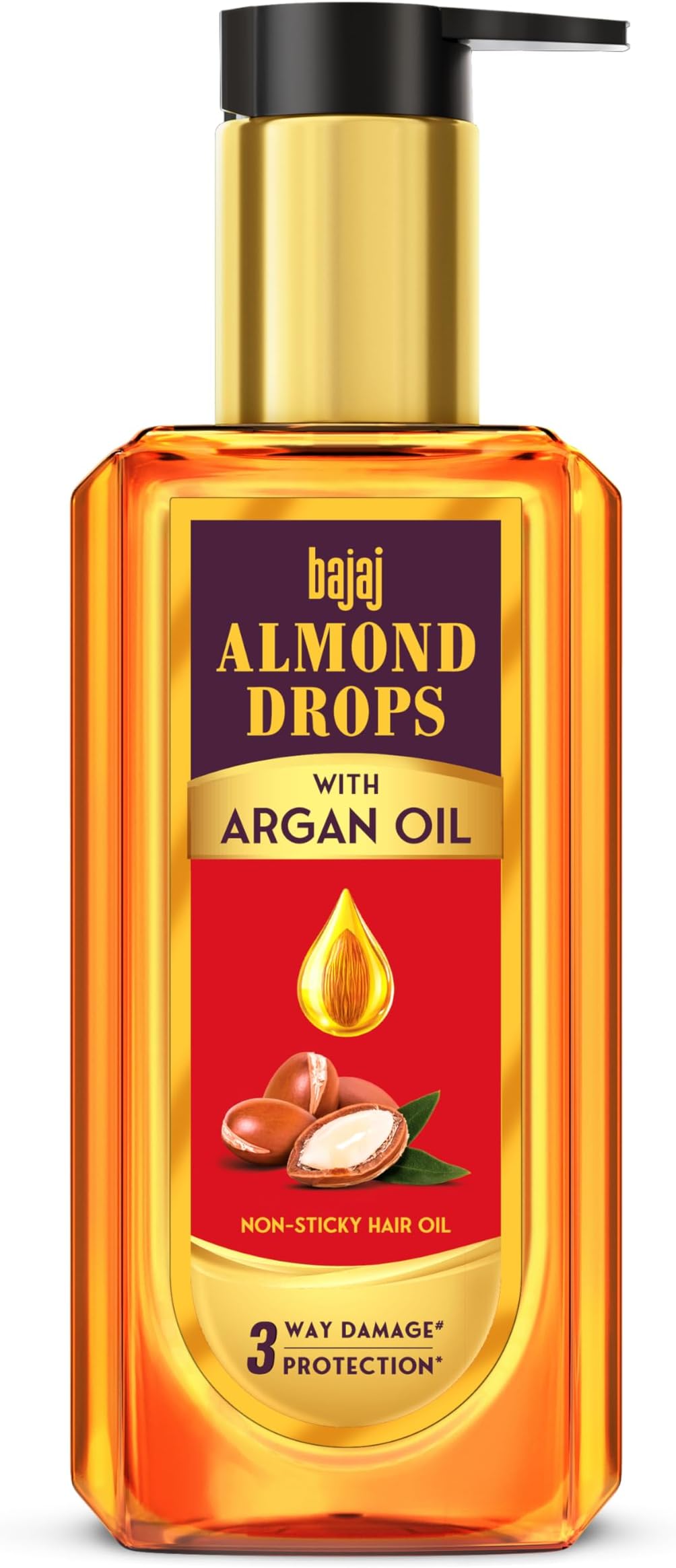 Bajaj Almond Drops Almond + Argan Hair Oil - 100ml | Provides 3-way Damage Protection | For Soft and Shiny Hair | Non-sticky Formula | with Almond Oil & Argan Oil