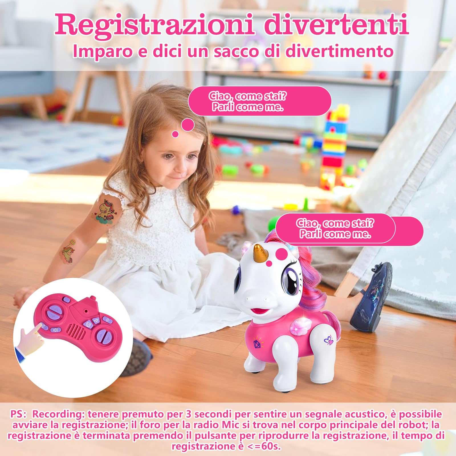 Joellfuner Unicorno Robot Giocattolo, Unicorno Bambina Regalo con Telecomandato, Robot Interattivo Touch Programmabile Danzante Musica Funzioni, Regalo per Bambini