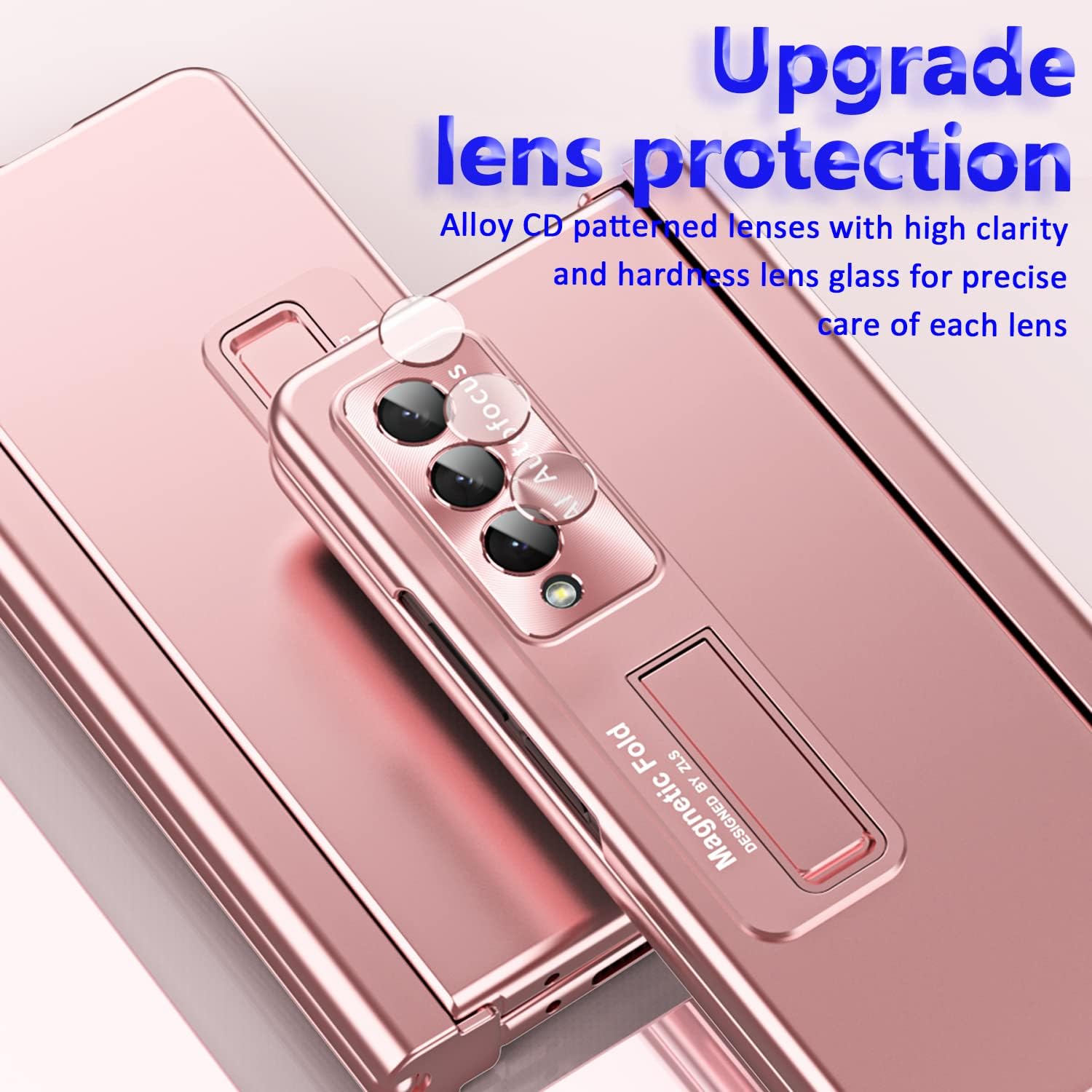 Miimall comptable with for Z Fold 4 Case with S Pen, Fold 4 Pen with Pen Holder + Lens Film + Front Screen Protector Film + Luxury Case for Z Fold 4(Rose Gold)