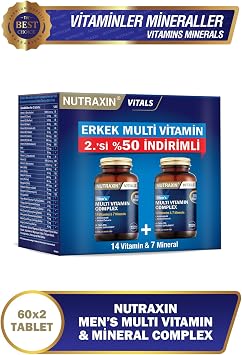 Nutraxin Multi Vitamin Complex Men's | Erkeklere Özel Multivitamin | 14 Vitamin + 7 Mineral + Bitkisel Ekstreler | Zaman Salınımlı | 2.% 50 İndirimli Avantaj Paketi