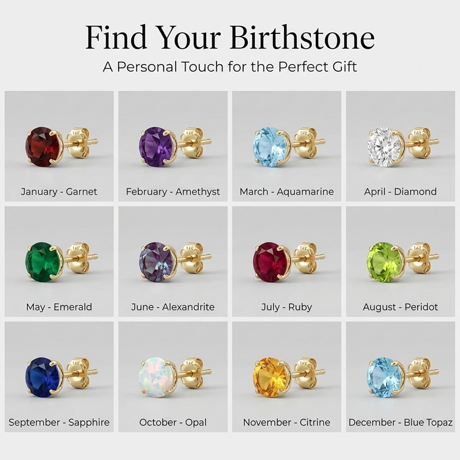 14k Gold 6MM Round Stud Gemstone Earrings | Hypoallergenic Solitaire Gemstone Studs with 14K Gold Backs | Lightweight Birthstone Earrings with Gift Box by MAX + STONE