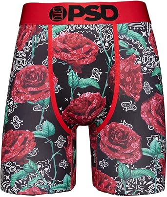 PSD Men's Bandana Roses Boxer Briefs, Black, XL