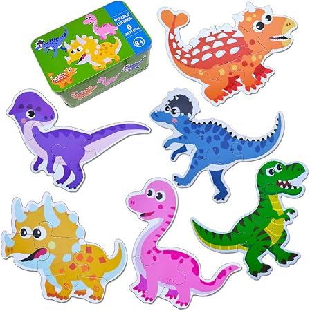 Amazon 恐竜パズル 子供用 収納ボックス付きジグソーパズル 幼児 3歳 5歳 子供パズル 男の子と女の子用 おもちゃ 6パズルセット 木製パズル おもちゃ