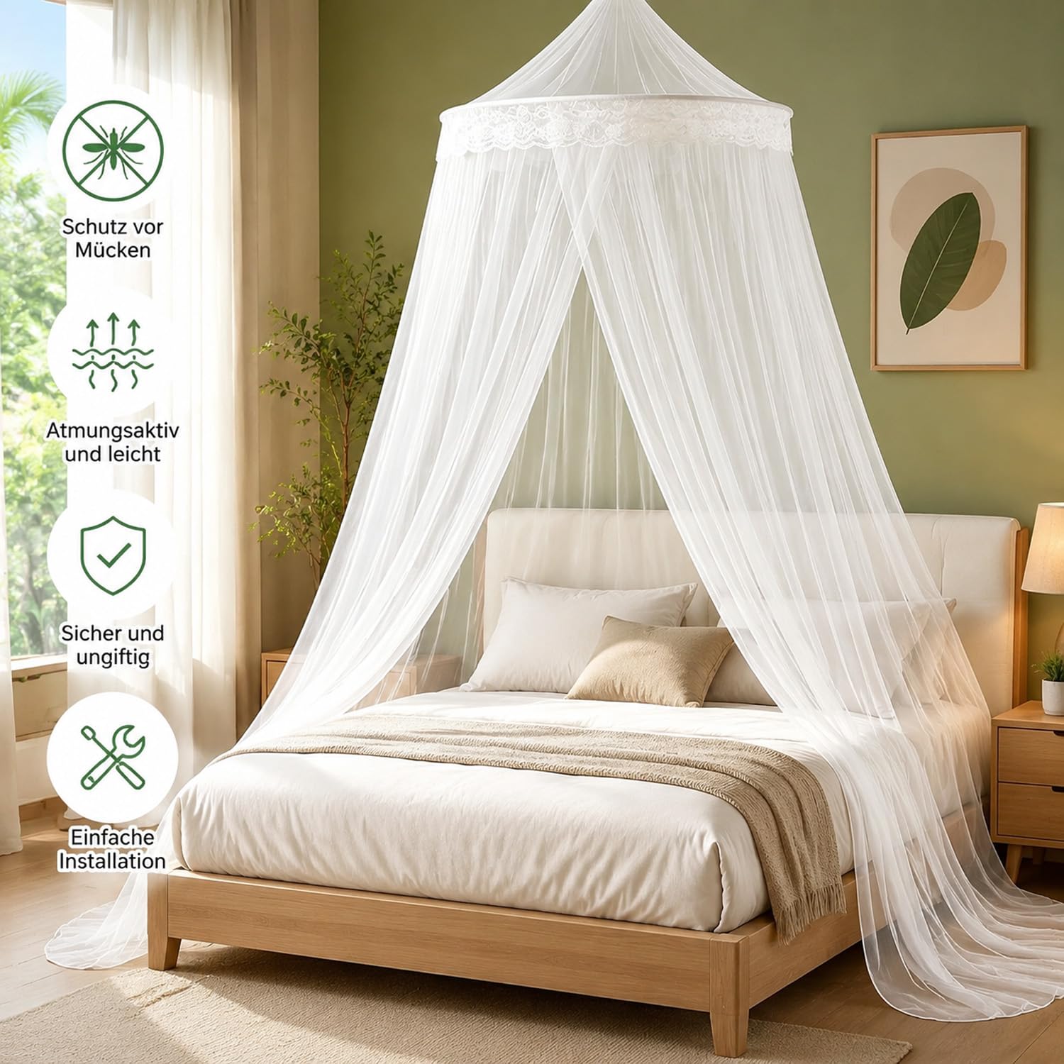 Zanzariera letto Zanzariera Letto Matrimoniale 60 x 250 x 1100cm,per Letto Bimbi/Matrimoniale/Singolo, Facile da Installare con Kit Completo,Protezione dalle Zanzare