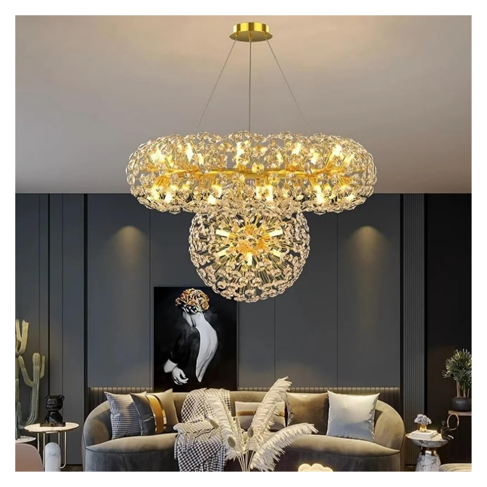 ASerZenith Chandelier, Design Sun Flower Crystal Chandeliers For Living Room Kitchen Island Loft Led Pendant Lighting House Decor Suspension Lamp,D80 D40Cm-Cold