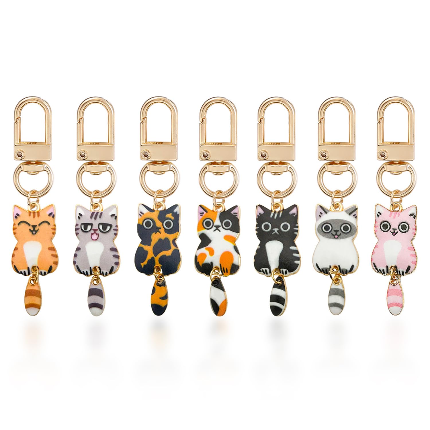 7 Pieces of Cartoon Cat Pendants, Cute Keychains, Creative Cat Theme Pendants, Packaging Accessories.
