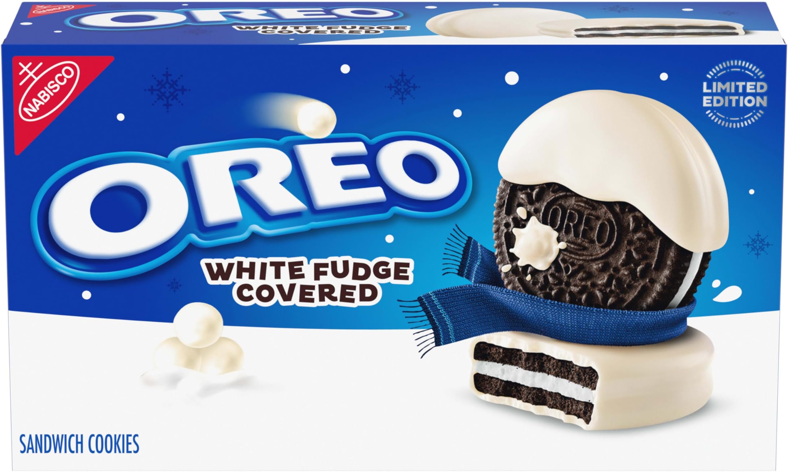 OREO White Fudge Covered Chocolate Sandwich Cookies, Holiday Cookies, 8.5 oz