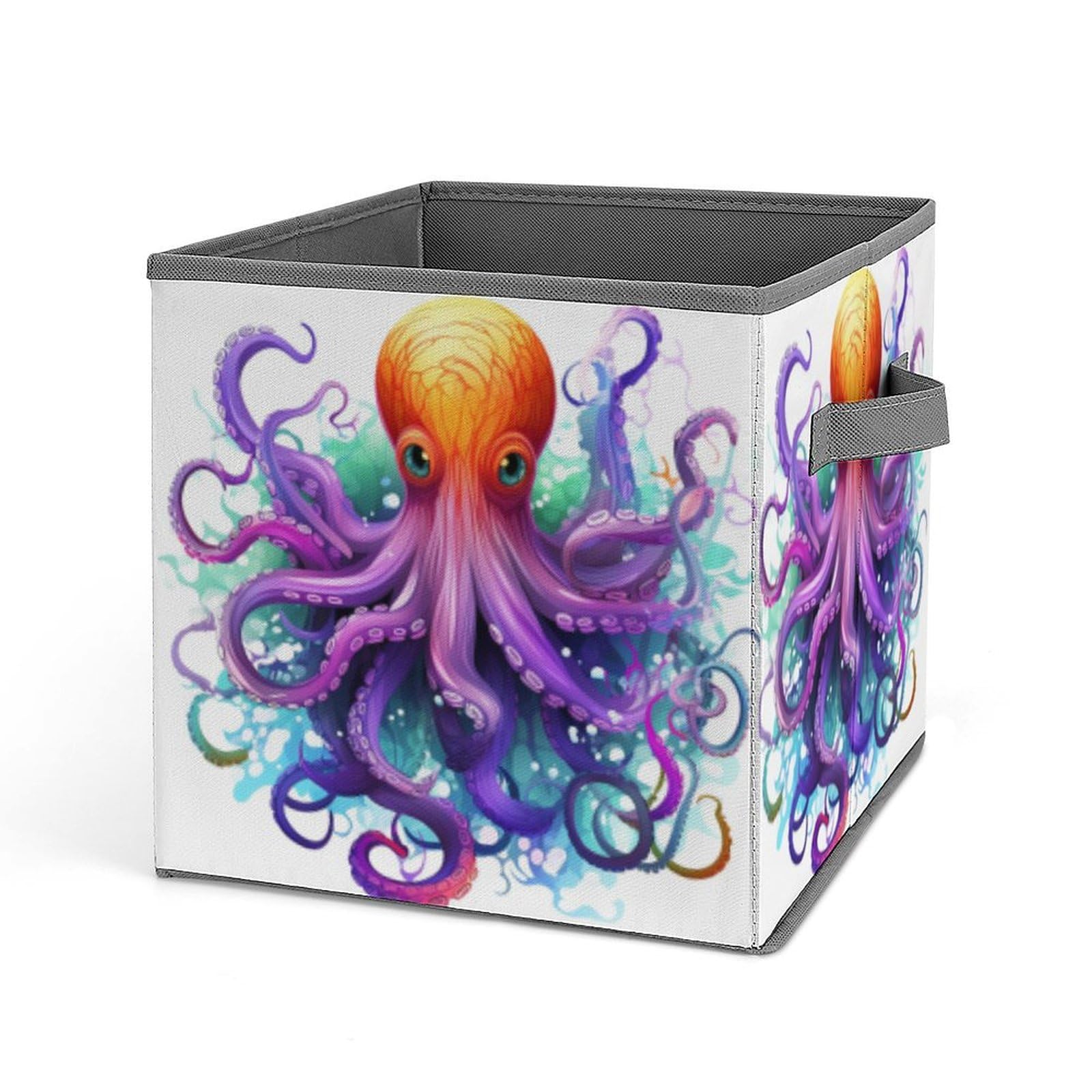 JTREHY Colorful Octopus Printed Foldable Storage Box, 10.6 Inches Fabric Storage Box for Wardrobe, Bedroom, Utility Room