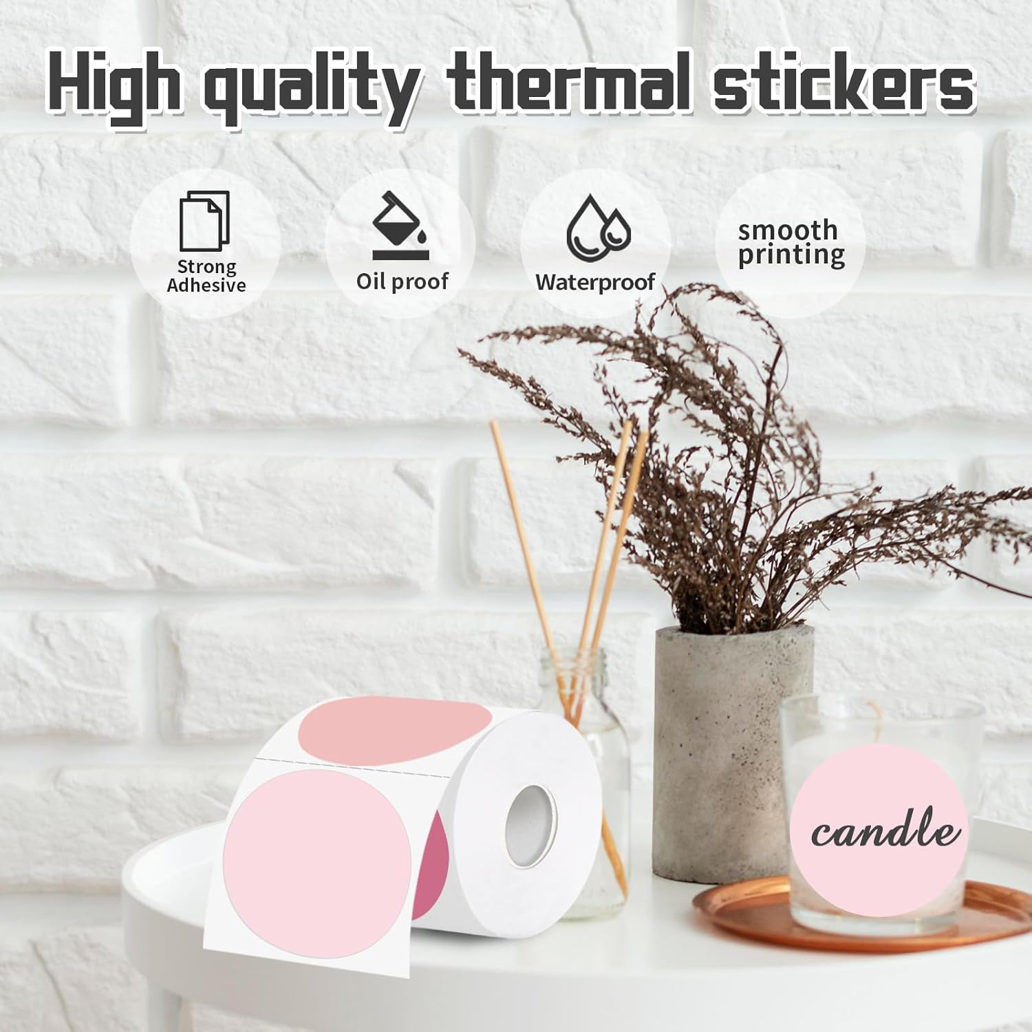 3 Inch Thermal Label,Pink Round Thermal Printer Label,Waterproof Thermal Stickers for DIY Logo Design,Name Tag,Thanks Card 300 Labels/Roll (Pink) - Image 4