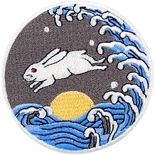 ZEGINs RABIT with The Moon Rise Sea Patch Embroidered Applique Iron On Sew On Emblem