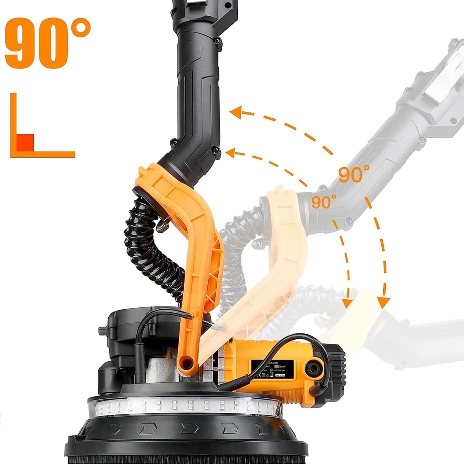 Lijadora de paneles de yeso, lijadora de pared eléctrica de 1390 W, lijadora con luces LED para cubiertas, lijadora eléctrica para paneles de yeso con sistema de aspiración automático sin polvo, 5 v