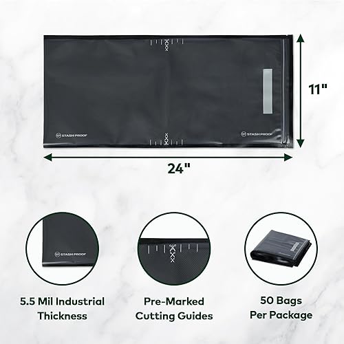 Miniatura 3 de Bolsas resellables con cierre al vacío de 11 x 24 pulgadas (50 unidades) de 5.5 mil (negro y transparente), sin BPA, de grado comercial, para