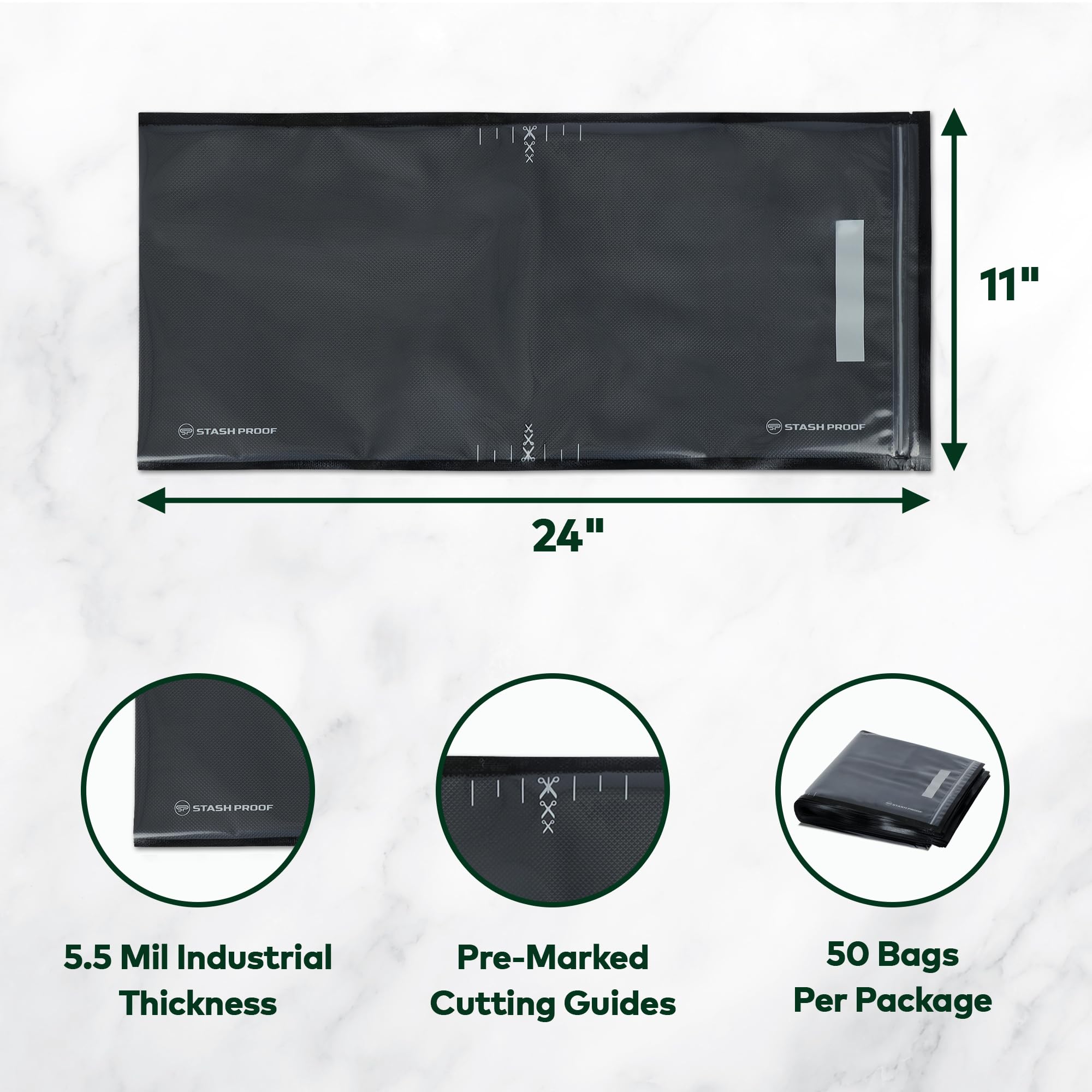 Sacchetti sottovuoto con cerniera, 27,9 x 61 cm (50 pezzi) da 5,5 ml (nero e trasparente), senza BPA, per alimenti, per conservazione, sottovuoto e preparazione dei pasti