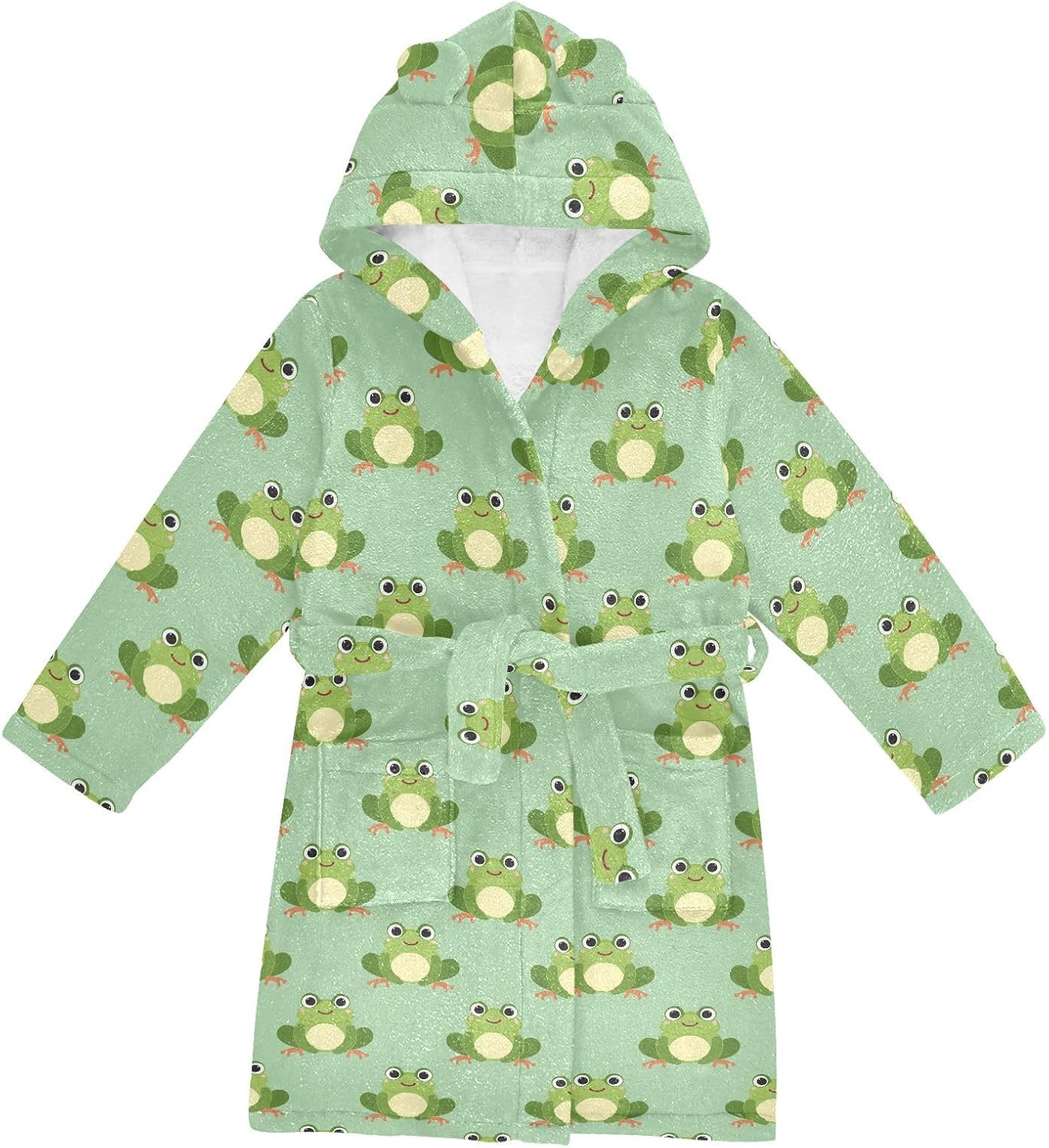senya Small Frog Toddler Hooded Bathrobe Kids Soft Plush Bath Towel Robes for Boys Girls 2-12 Years