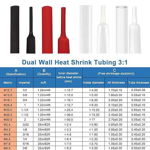 Miniatura 90 de XHF - Tubo termorretráctil impermeable de grado marino, forrado con adhesivo, aislamiento sellado a prueba de aceite, de 4 a 82 pies de largo, 3/32