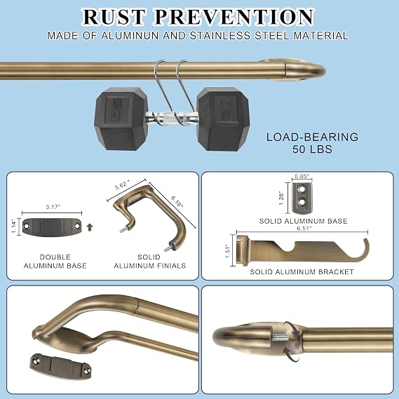 Double Curtain Rods, Wrap Around Curtain Rod for Windows, Internal Splicing 1'' Front and 5/8'' Back Adjustable Curtain Rod with Aluminum Finials and Brackets (Antique Bronze, 28-56