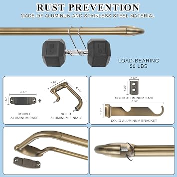 Double Curtain Rods, Wrap Around Curtain Rod for Windows, Internal Splicing 1'' Front and 5/8'' Back Adjustable Curtain Rod with Aluminum Finials and Brackets (Antique Bronze, 28-56