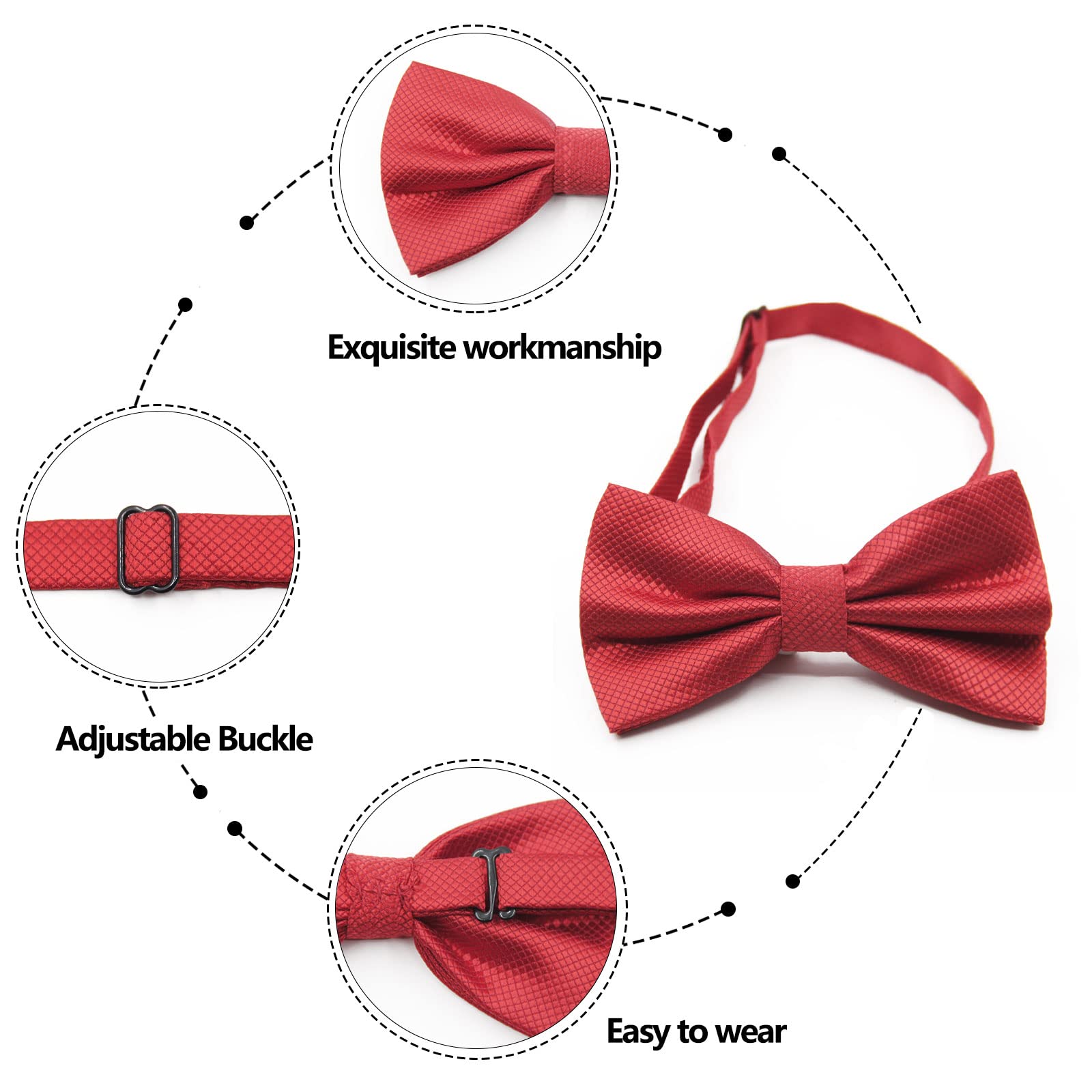 Mantieqingway 1/3 Pack Bow Ties for Men Boys Pre-tied Bow Tie Adjustable Polyester Formal Tuxedo Bowtie for Wedding Party (Red 1 Pack)