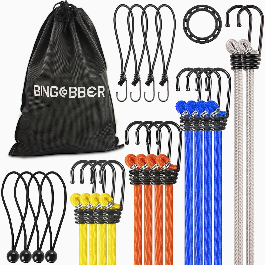 Set di 35 elastici con ganci, estensori per bagagli, in