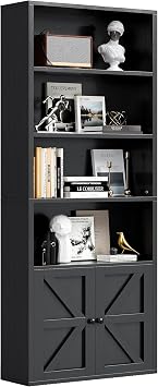 oneinmil 71.5" Tall Bookshelf and Bookcase, 6-Tier Wooden Bookshelves with Cabinet Doors, Floor Bookshelves and Office Storage Cabinets for Home Office, Living Room Black 1 Pack, 6-Tier