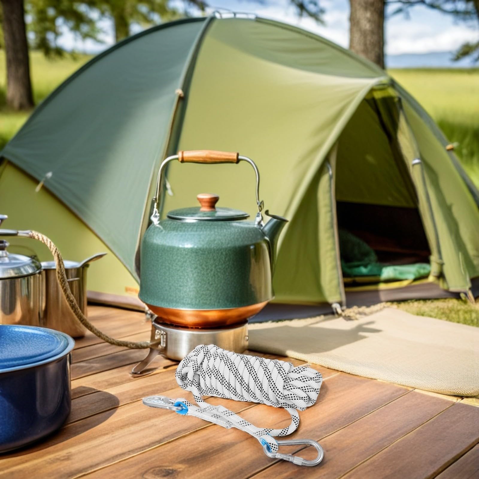 MAGICLULU Outdoor Wäscheleine 12mm 10m mit Karabiner aus Polyester und Edelstahl rutschfest Sonnenbeständig Maximale Tragkraft 2200kg für Camping und Wandern