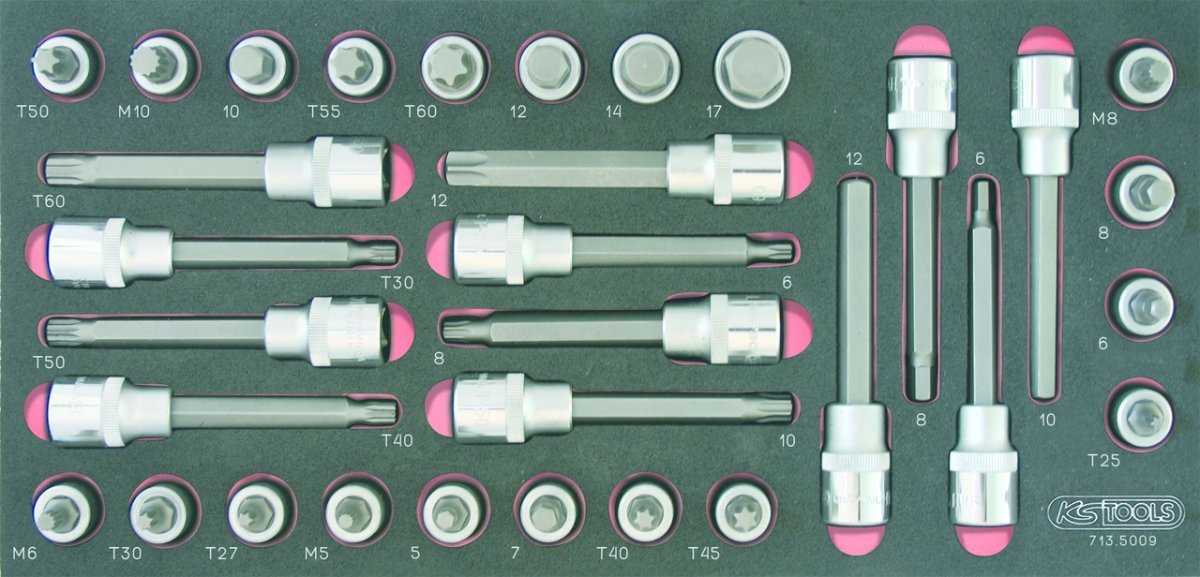 KS Tools 713.5009 - Module de douilles tournevis 1/2'' - Gamme ULTIMATE® - Empreinte des outils découpée au laser - Résistant aux huiles et produits chimiques - Mousse imputrescible - 32 pièces