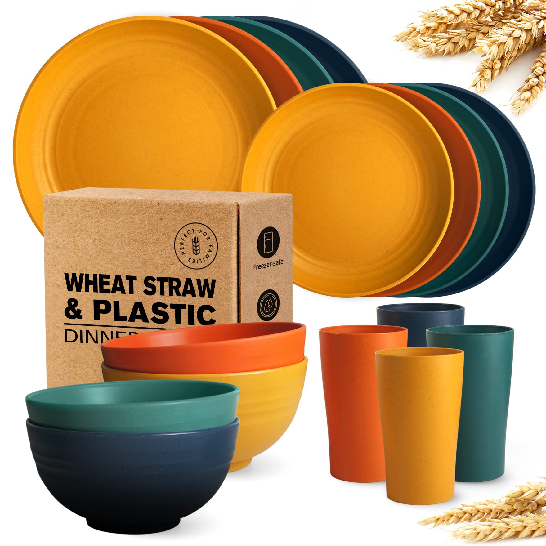 Dishes Set For 16-Piece Wheat Straw Dinnerware Set Square