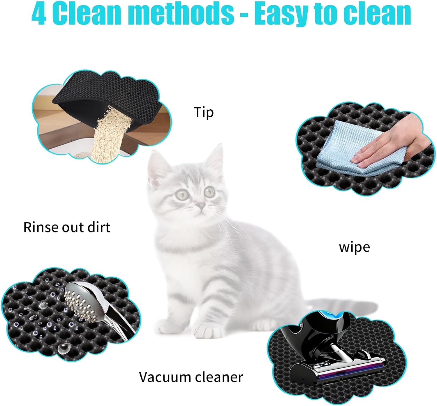 Cat Litter Mat, Kitty Litter Collector, Double Layered Honeycomb Design Waterproof, Anti Urine, Anti Slip, Easy to Clean, Limit Garbage (26"x46.5", Black)
