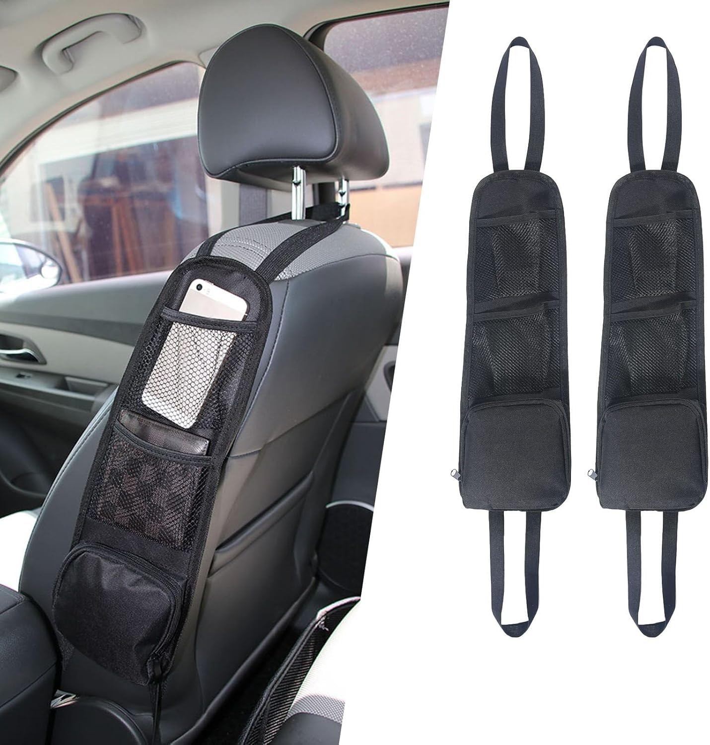 Woniyal 2 Pcs Car Seat Side Organiser for Kia SPORTAGE hev 2021-2024, Vehicle Pocket Storage, Multifunctional Mesh Net Pocket, Durable Waterproof Oxford Cloth