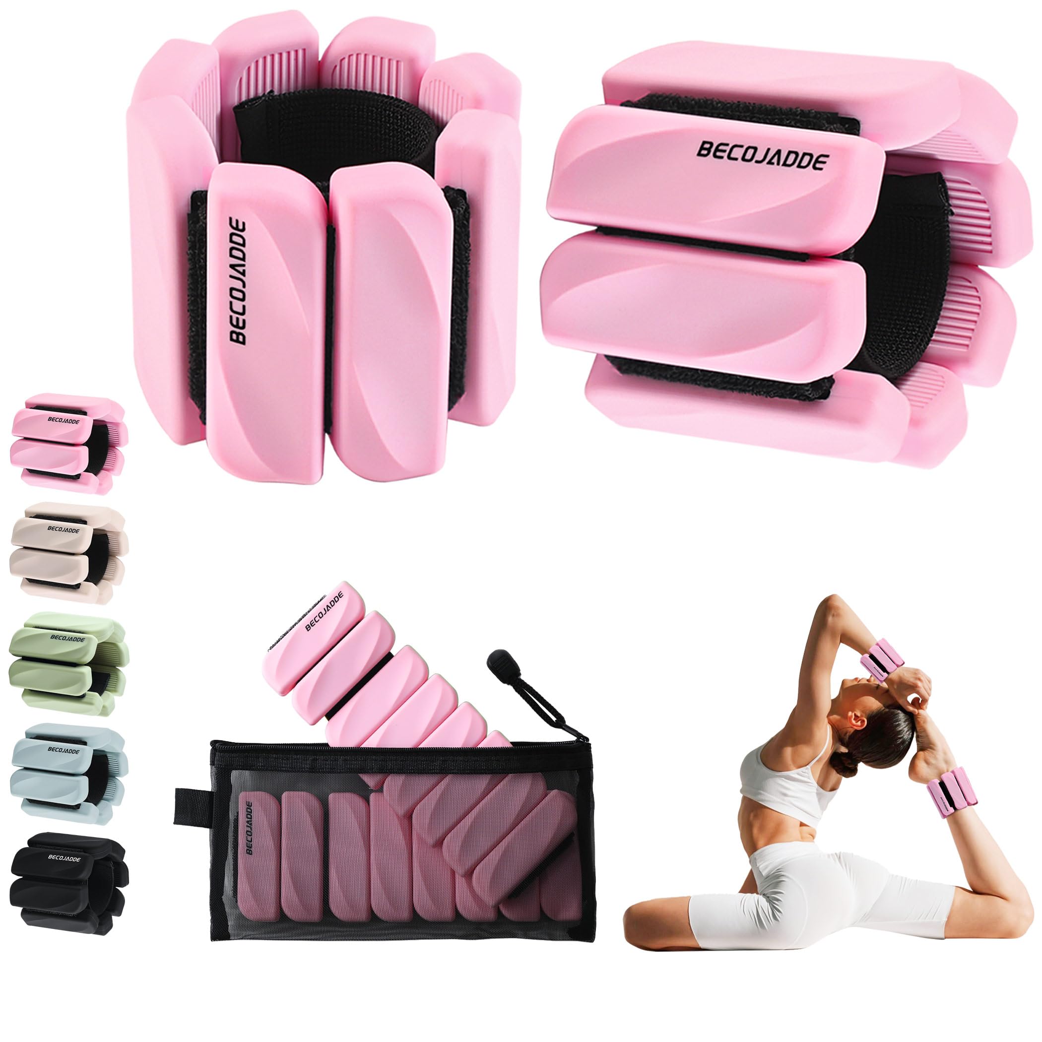 BECOJADDE Gewichtsmanschetten fuß 0.45 KG / 0.9 KG Je Gewichte für Beine und Arme Set 2 Ankle Weights Handgelenk Gewichte Knöchelgewichte Fussgewichte für Laufen Joggen Cardio Aerobic Krafttraining