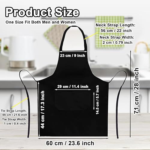 Miniatura 2 de Paquete de 12 delantales con peto, delantales negros con 2 bolsillos, delantales lisos unisex negros con lazos largos, delantales de cocina para