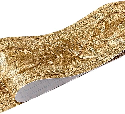 Miniatura 2 de TOOLDECO Papel tapiz autoadhesivo dorado 3D elegante, para pared, techo, baño, cocina, impermeable, 4.2 pulgadas x 16.4 pies