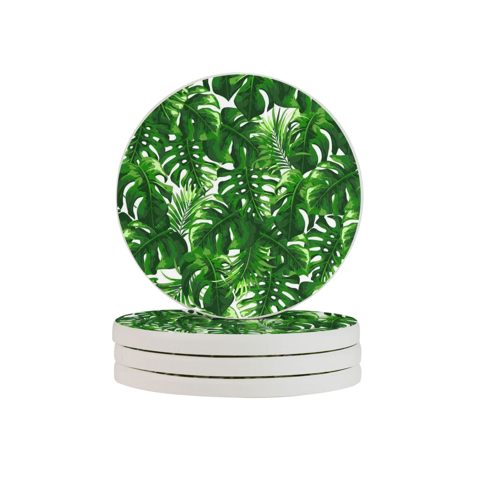 Monstera Deliciosa Banana Palm Print Round Diatomite Coasters (Multipack), Fast-Drying, Drink Coasters For Multipurpose Use