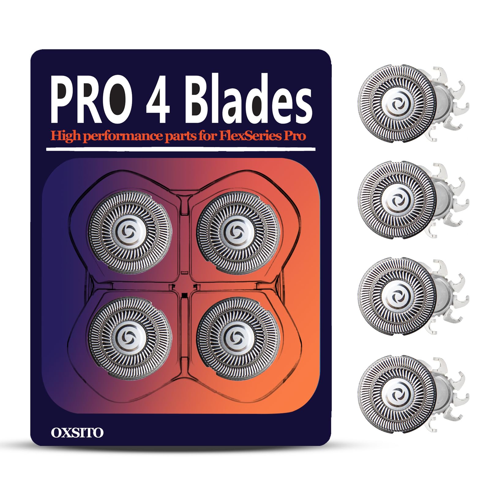 Pro 4 Replacement Blades for Flexs Series Pro Head Shaver, Precision Replacement Blades for Head, Face, and Body Grooming.(4Packs)
