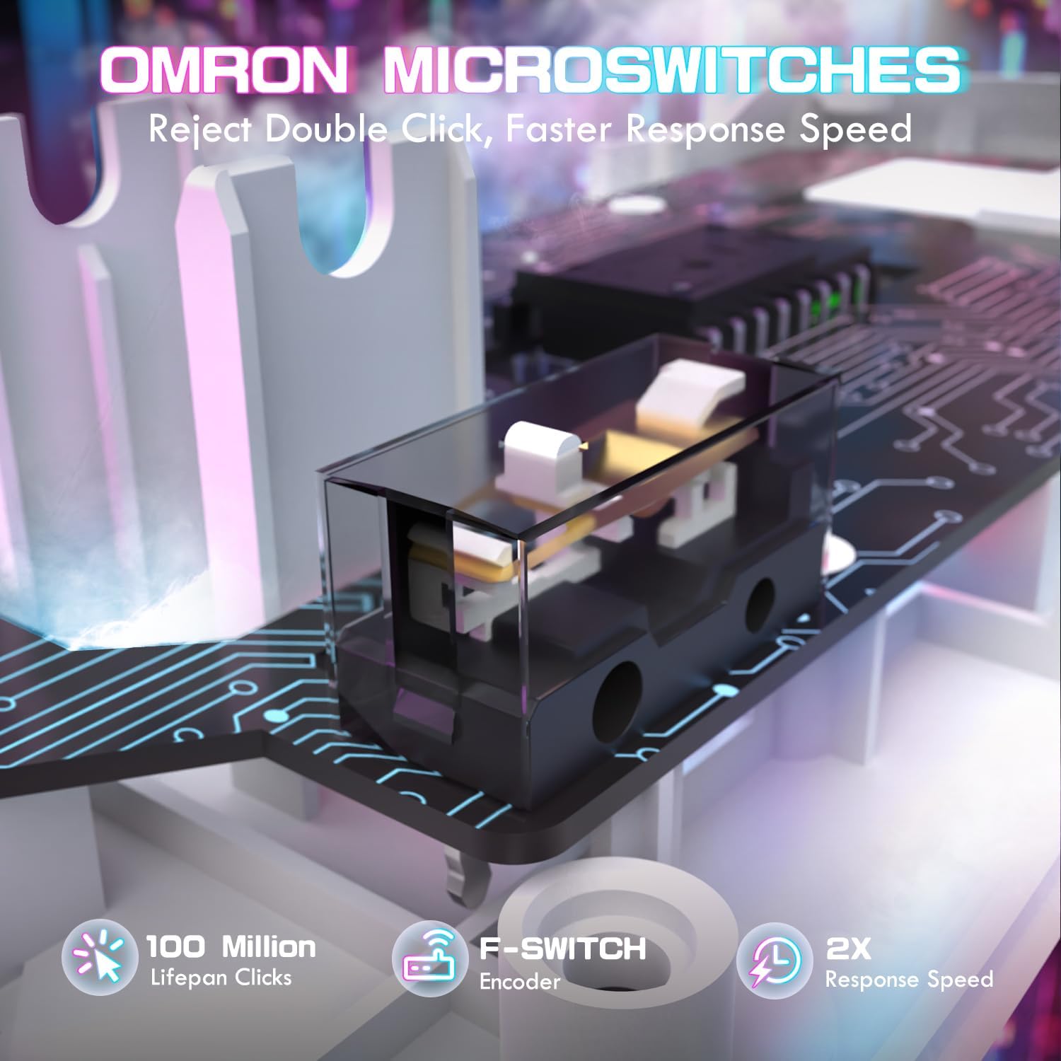 Close-up of the OMRON optical micro switches