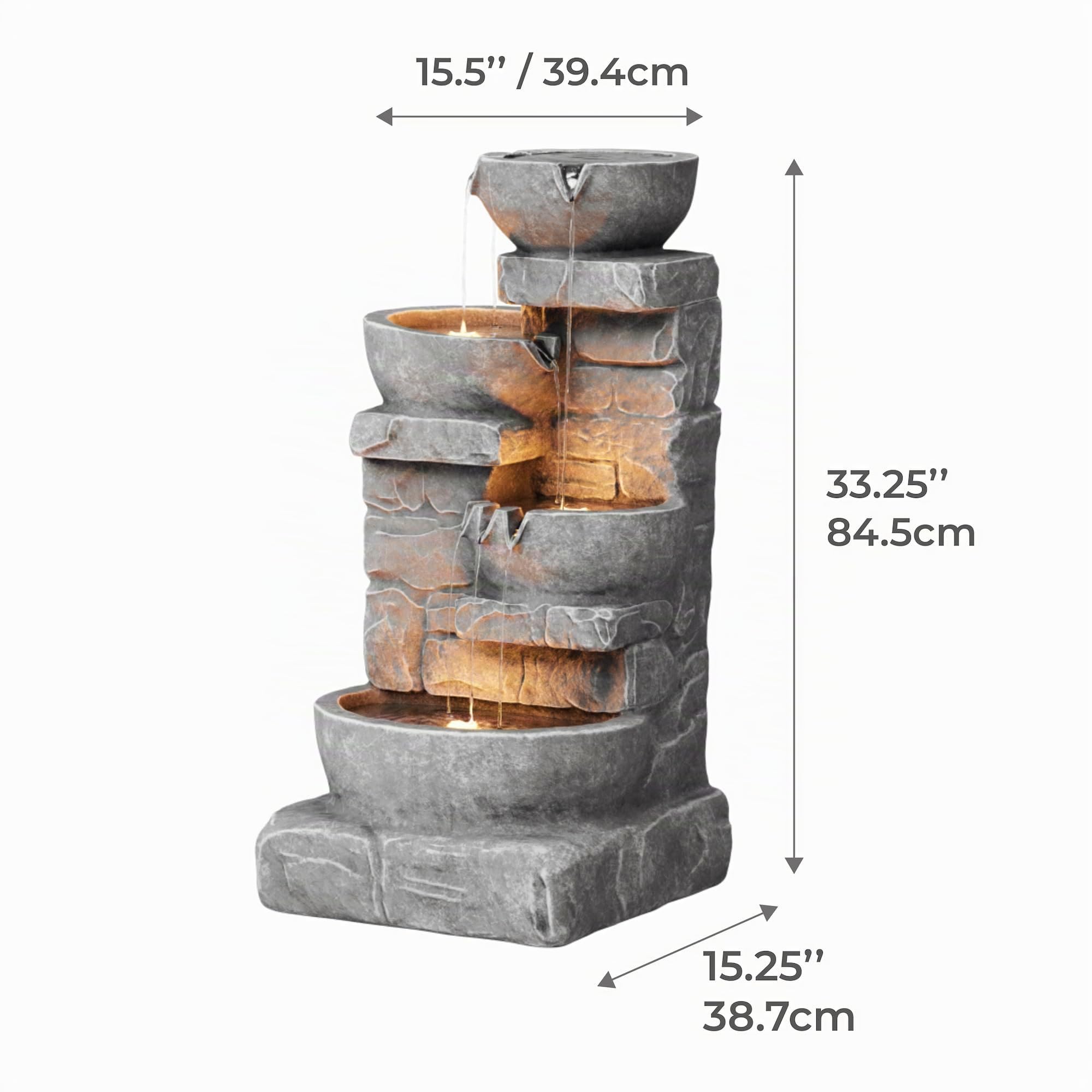 Teamson Home 33.25 Ciotole a cascata e pietre impilate ha condotto una fontana d'acqua esterna