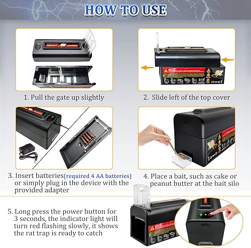 Miniatura 7 de Trampas eléctricas para ratas trampa humana para ratones para matar instantáneamente en interiores con potente voltaje, eficiente trampas para
