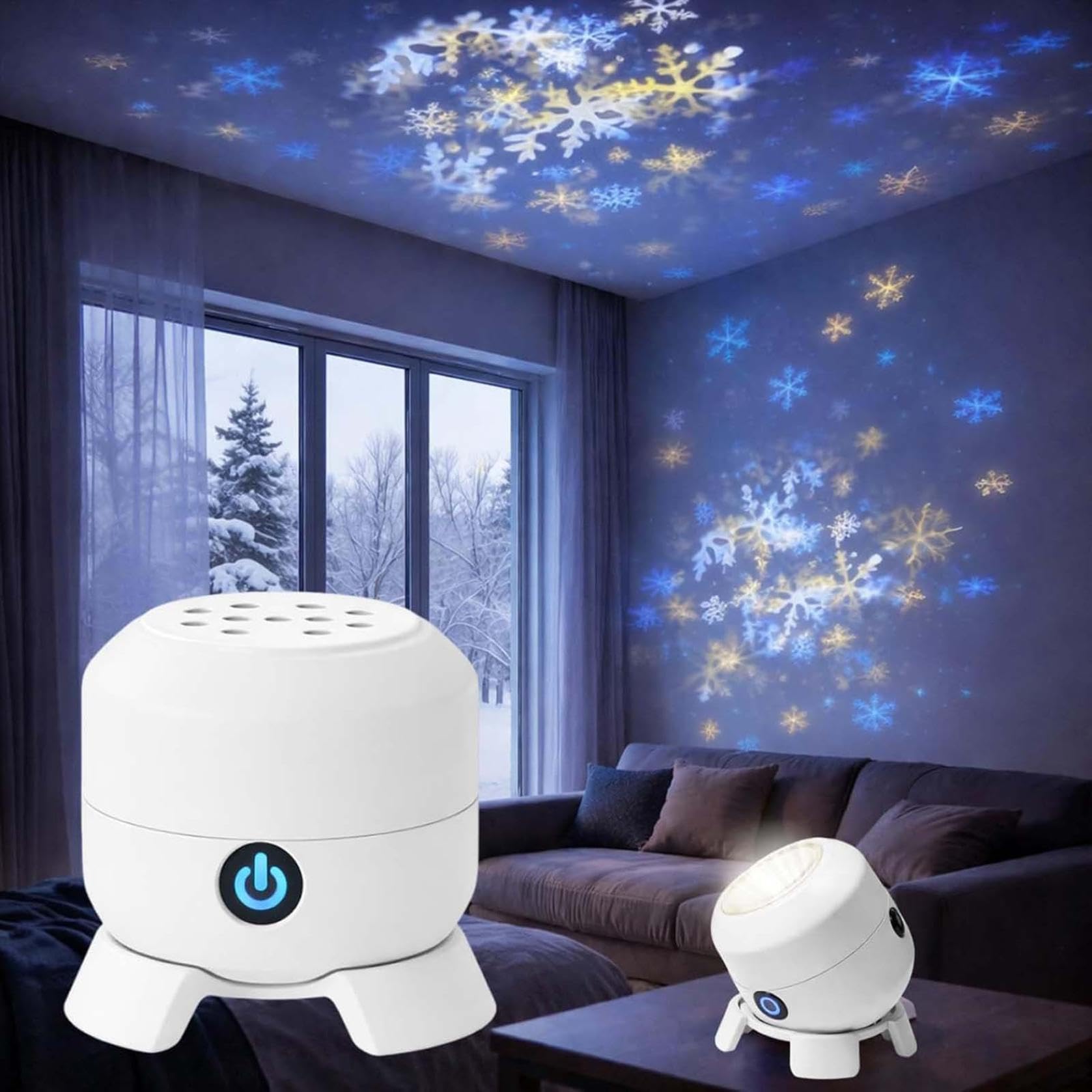 Dynamic Rotating LED Projector Light, USB Powered 360° Rotating Ocean Snowflake Night Light Projector, Dimmable LED Atmosphere Lighting for Living Room Bedroom Office Ceiling (Snowflake)
