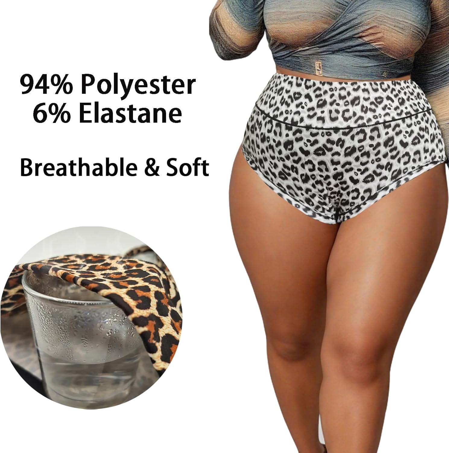 Women’s Plus Size Leopard Print Panties Underwear Plus Size High Waist Brief Undies for Women 5-Pack XL-5XL - Image 4
