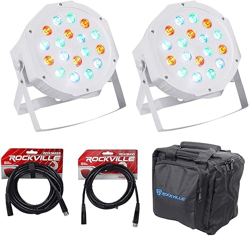 (2) Rockville LED RGB Par puede lavar paquete de luz: luz de lavado DJ/club/escenario, (1) bolsa de viaje universal, (1) cable de iluminación DMX de