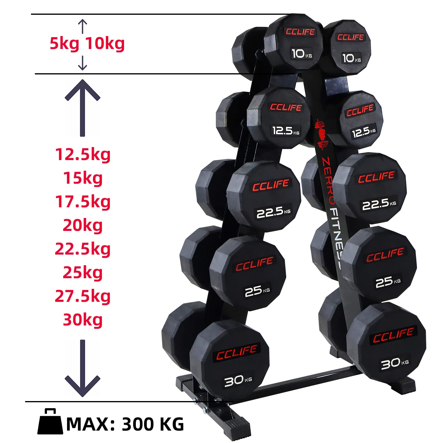 ZERRO Support d'haltères Professionnel Rack de Rangement pour haltères Max300kg…