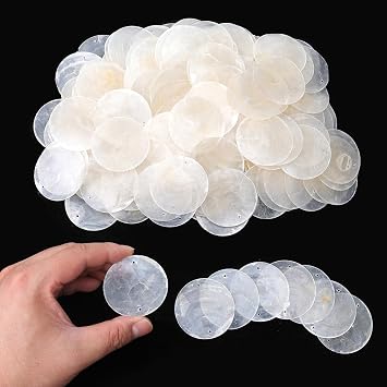 180pcs Capiz Shells,2" Round White Natural Sea Shells with 2 Holes,Shell Decor for Seashell Wind Chime,Curtains,DIY Crafts,Weddings,Home Decor