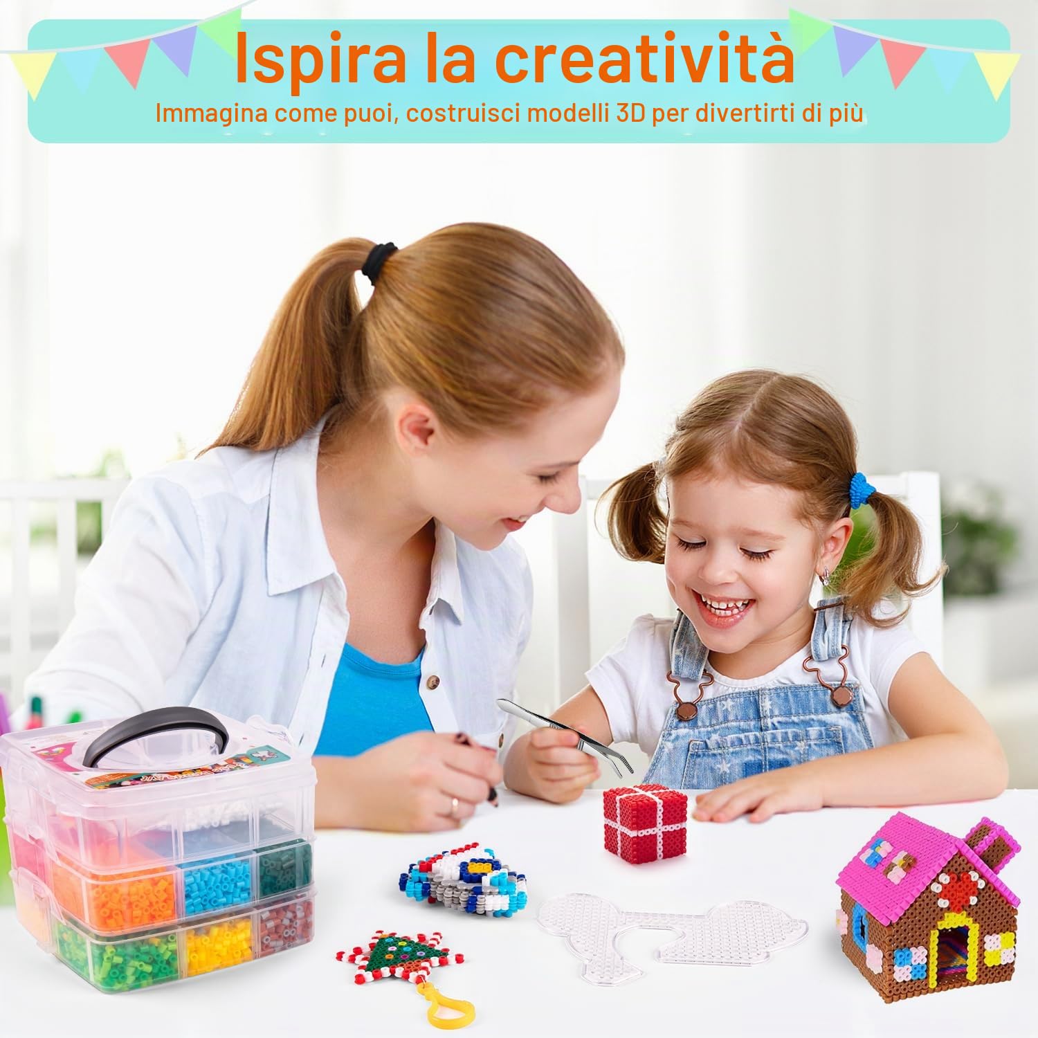 SLEMAKO Perline da Stirare, 10600 creativo Perline a Fusione con Custodia Trasparente, 6 Pegboard, Guida Utente, Set Creativo per Gioielli e Decorazioni Fai Da Te, 5MM Idea Regalo per Bambini e Natale