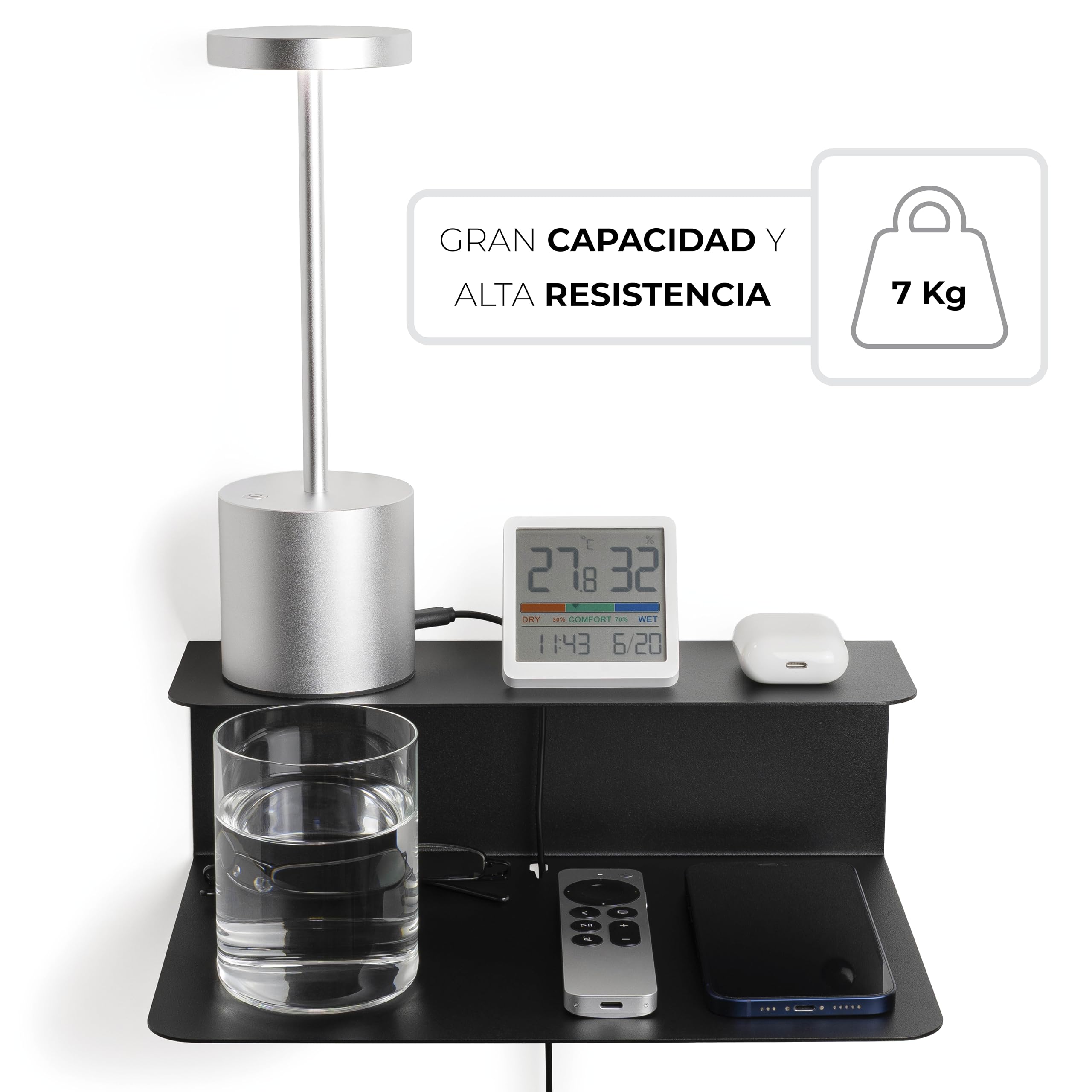 Pack de 2 Mesitas de Noche | 100% Acero | Fabricado en Europa | Mesillas de Noche Dormitorio | Mesitas Negras | Mesa de Noche Dormitorio | Recibidor Flotante