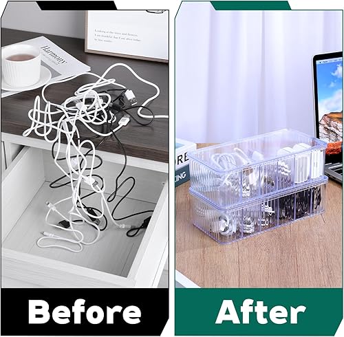 Miniatura 2 de Paquete de 4 cajas organizadoras de cables transparentes con tapa, caja de almacenamiento de cables transparente, cajas organizadoras de alambre,