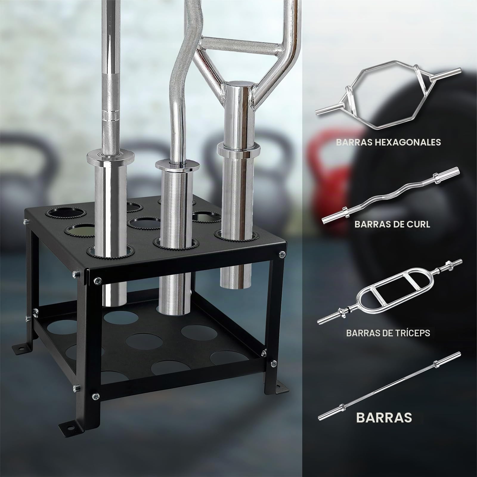 Soporte de almacenamiento vertical para barra olímpica de 9 barras, soporte de almacenamiento para barras olímpicas, soporte vertical resistente para barras