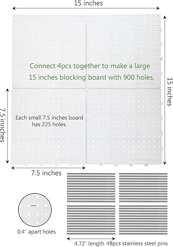 Miniatura 2 de Tabla de bloqueo de ganchillo de 15 pulgadas con clavijas expandible, grande, de plástico, cuadrado, para ganchillo, impermeable, con 48 pasadores
