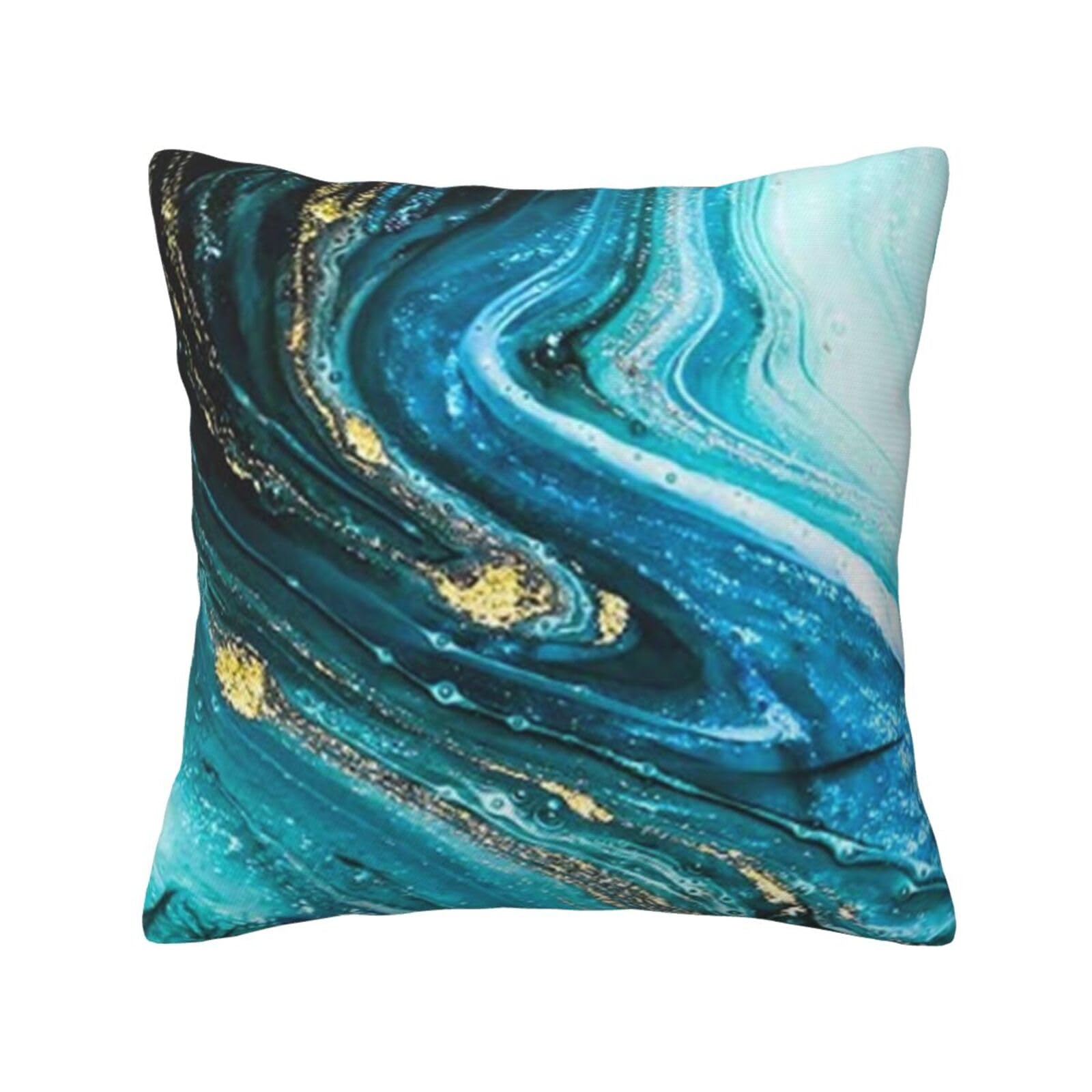 FFSHKOWE Stone Blue Gold Marble Decorative Throw Pillow Cover Double-Sided Printed Cushion Cover for Sofa Couch Bed Chair 45 x 45cm