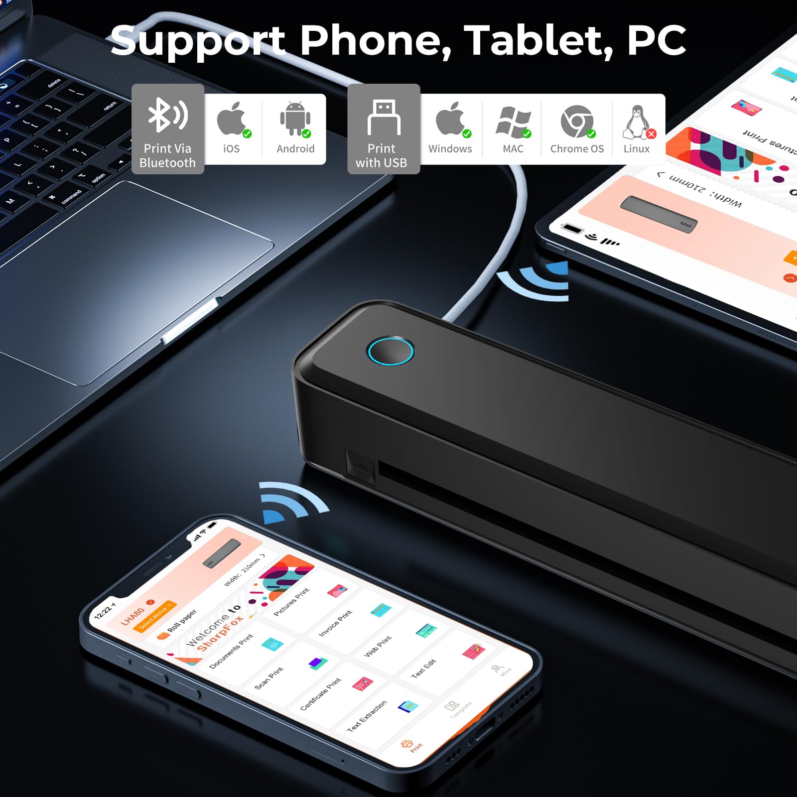 SEZNIK Portable A4 Printer, Bluetooth, Inkless Thermal Printer | USB, Bluetooth Compatible with Android iOS Laptop | 1 Year Warranty (Lite-203DPI-Black) — Amazon image 2